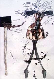 student fashion sketch of dress design for opera company